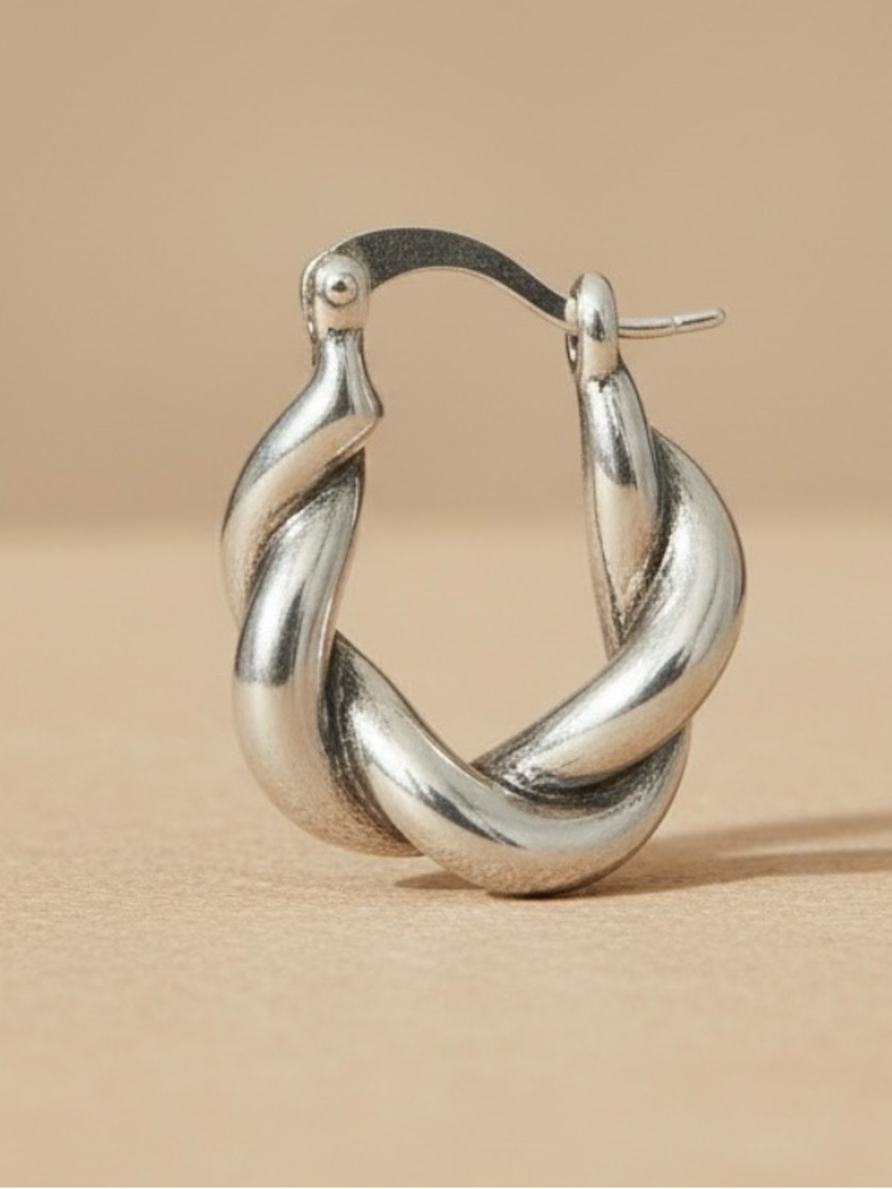 .925 Sterling Silver Twisted Hoop Earrings - Silver - Picture 5 of 8